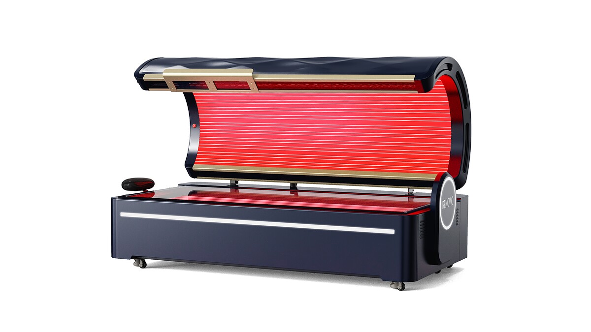 Renovio R5500 — Blue finish — canopy open, LED array illuminated